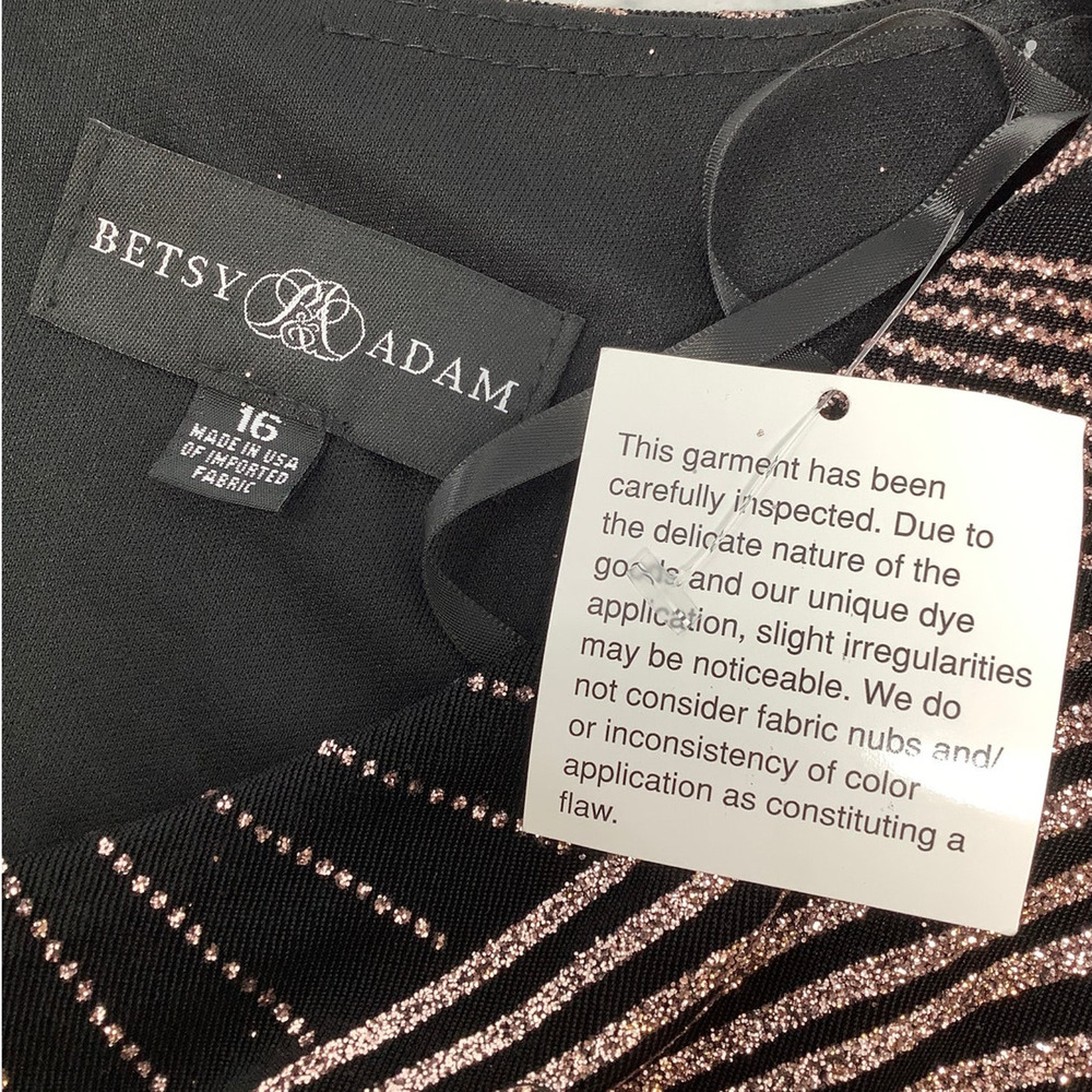 Betsy & Adam Women's 16 Black Gold Glitter Gianni Long Sleeve Evening Gown K4-14 - Picture 5 of 7